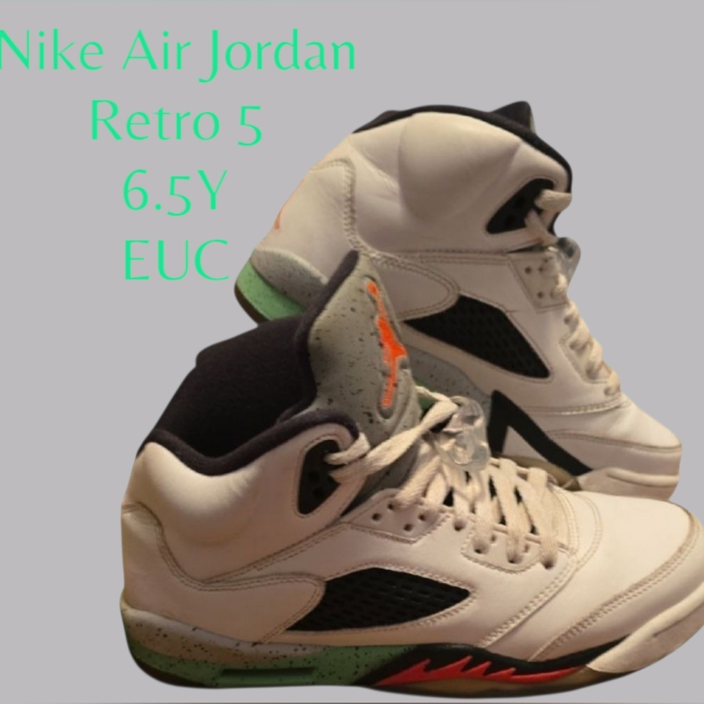 NIKE AIR JORDAN RETRO 5 POISON GREEN 6.5 Youth (Boy's) or Women's 7.5 EUC